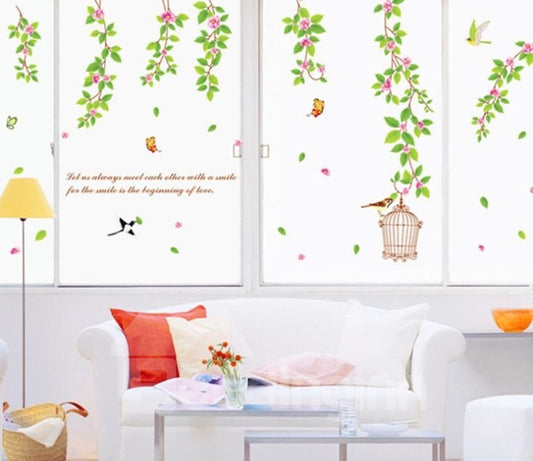 Nueva llegada increíbles flores y hojas verdes pegatinas de pared 