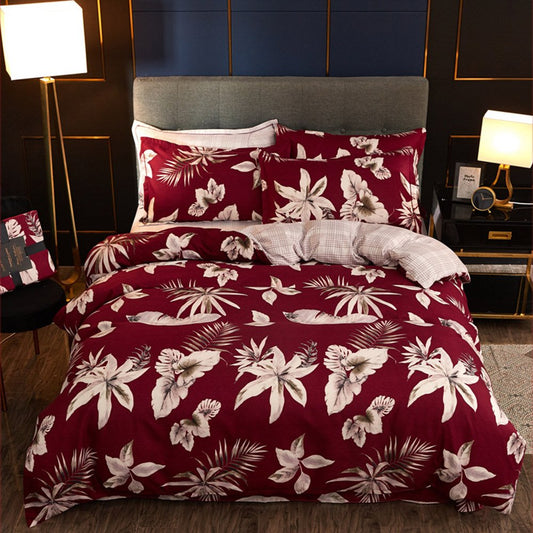 Modernes 3-teiliges Bettbezug-Set mit roten Blumen, Polyester-Bettwäsche-Set, 1 Kissenbezug, 1 Bettbezug, 1 Bettlaken 