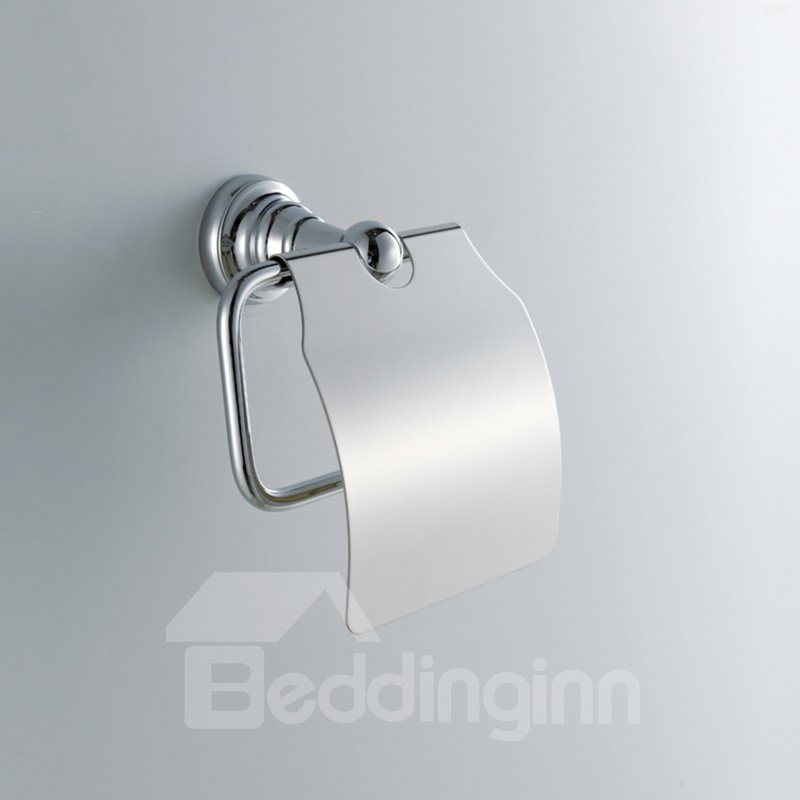 Zeitgenössischer Toilettenpapierhalter aus massivem Messing zur Wandmontage in Silber-Chrom-Finish