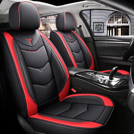 5-teiliges Autositzbezüge-Komplettset mit wasserdichtem Leder, Airbag-kompatibler Kfz-Kissenbezug, universell passend für die meisten Autos (Ford Mustang und Chevrolet Camaro sind nicht geeignet). 