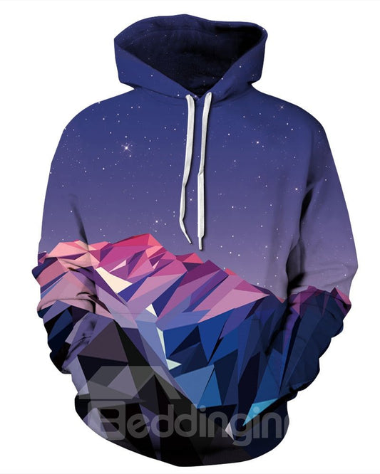Sudadera con capucha pintada en 3D con bolsillo y patrón de galaxia de la Cordillera de manga larga