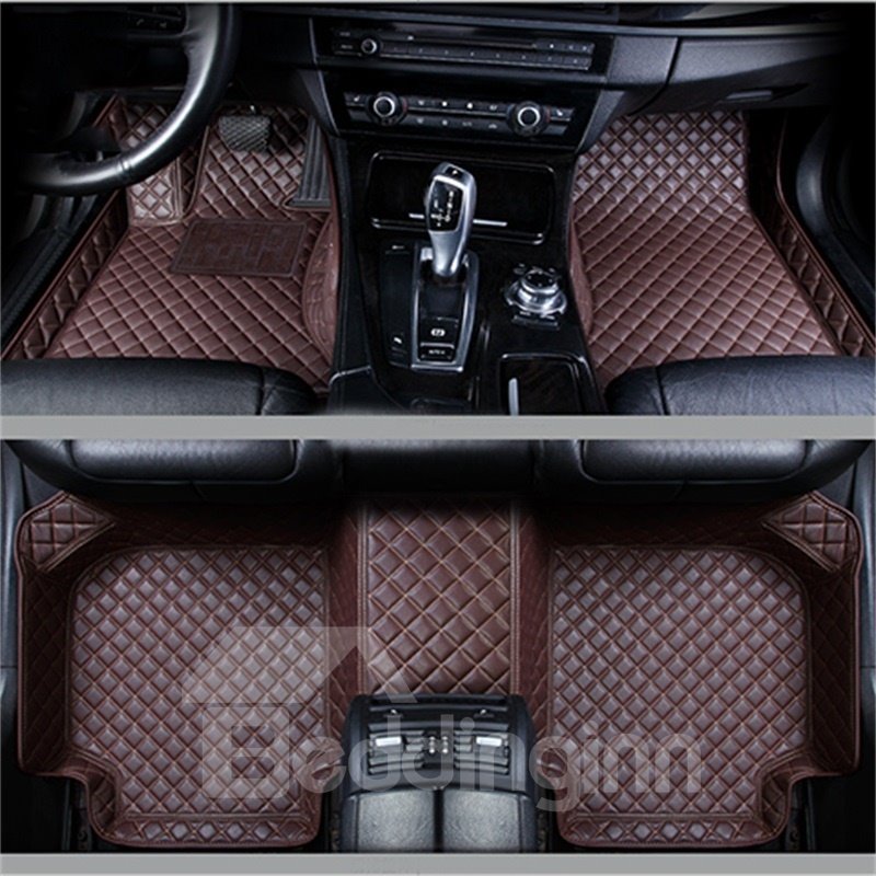 Durable Leather Grid Line Design Bright-coloured Durable Custom Fit Car Floor Mats Anti-skid Wear-resistant Dirt-resistant Durable And Breathable