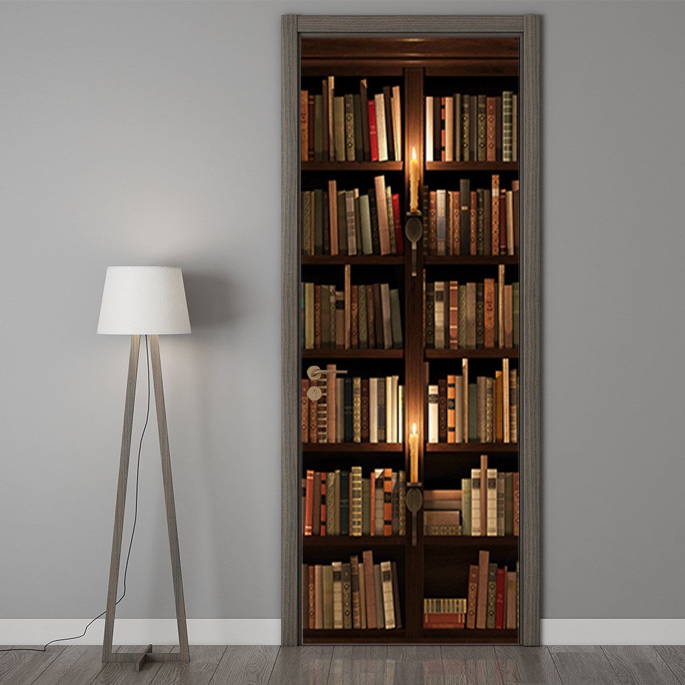 3D-Retro-Bücherregal, selbstklebende, wasserdichte Tür-Wandbilder, umweltfreundliche, abnehmbare dekorative Aufkleber