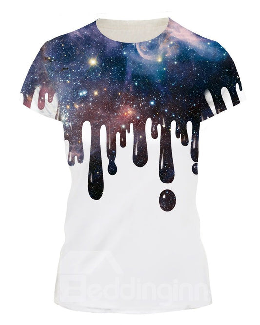 Camiseta pintada en 3D con cuello redondo, suave y agradable para la piel, estrellas derretidas
