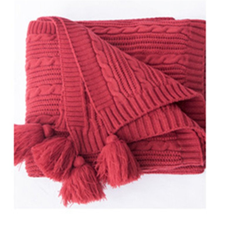 Chanasya Manta de punto texturizada súper suave con borlas, acogedora manta tejida ligera y esponjosa para cama, sofá, silla, sofá, sala de estar, cama, manta acrílica roja (50 x 65 pulgadas), color rojo