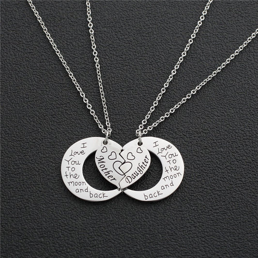 I Love You to The Moon and Back Pendant Necklace 2PCS Mother Daughter Necklaces Heart-Shaped Family Jewelry Gift Birthday Thanksgiving Mother's Day Gifts