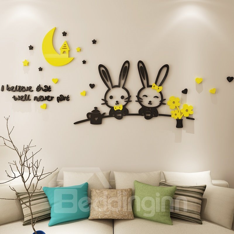 Lovely Cute Rabbits Pattern Design Acrylic Modern Style 3D Wall Stickers