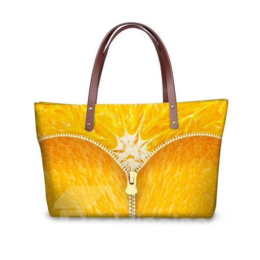 Bolsos de hombro impresos 3D con patrón de cremallera naranja impermeable