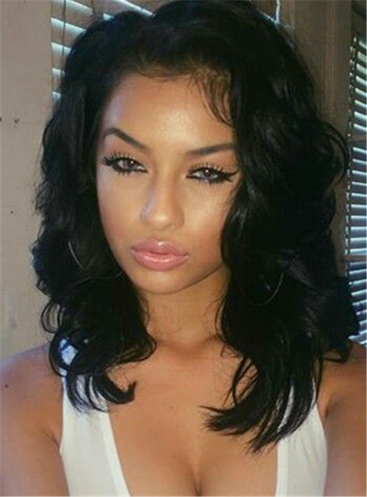 Shoulder Length Loose Wavy Synthetic Lace Front African American Wigs 14 Inches