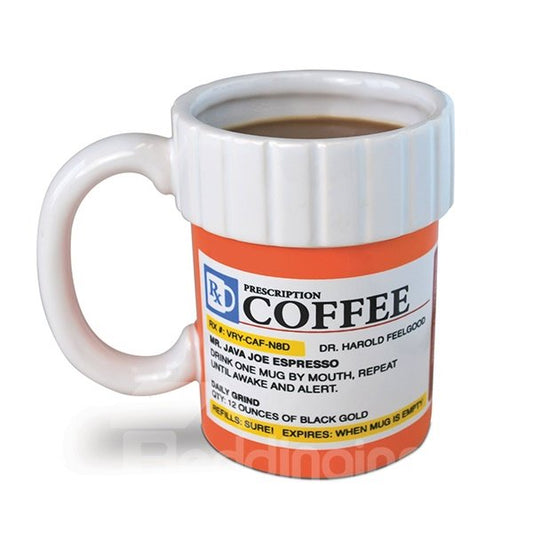 Taza de café de cerámica con botella de pastillas con receta, divertida y creativa 