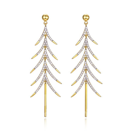 Wunderschöne glänzende lange Weihnachtsbaum-Ohrringe mit Quasten