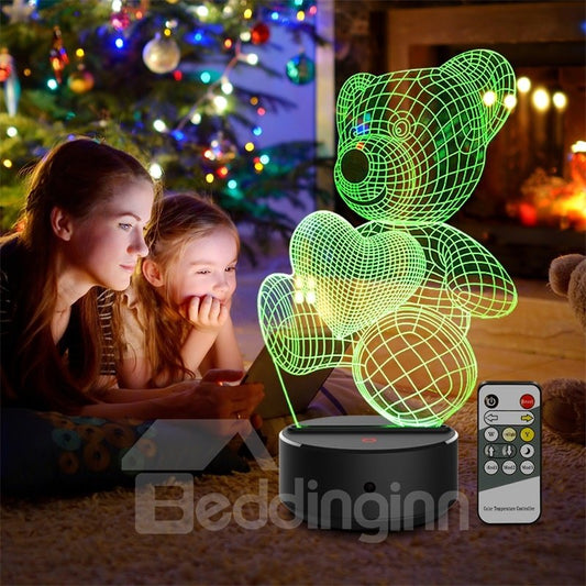 Control remoto 7 colores 3D oso LED USB lámpara de noche de mesa