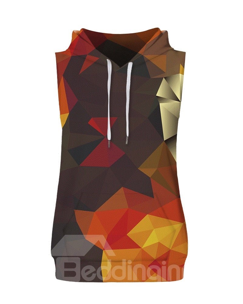 Colorful Geometric Block Sleeveless Pullover Hooded Men Fashion T-shirt