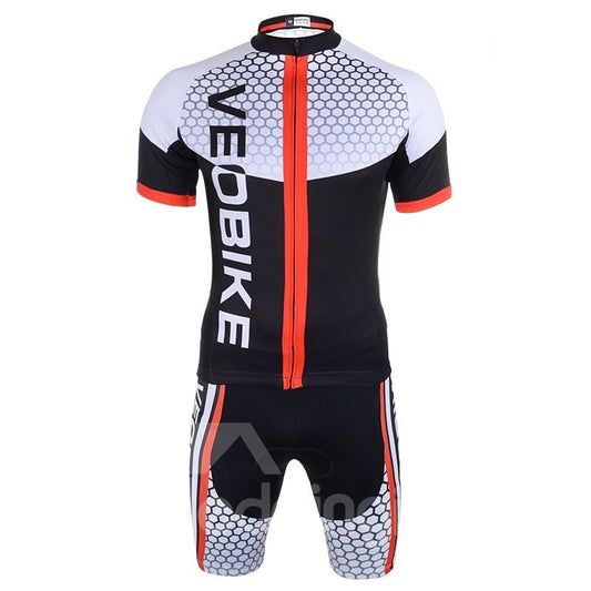 Schwarzes, kurzärmliges Herren-Radtrikot mit gepolsterter 3D-Hose und Sechseckmuster