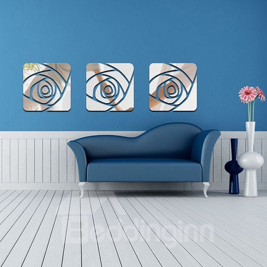 Simple Style Acrylic Mirror Roses Pattern Decorative Wall Stickers