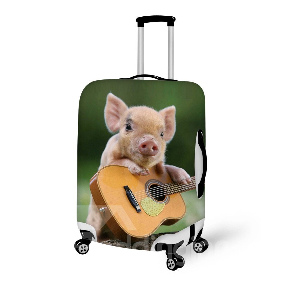 Enchanting Piglet And Guitar Pattern 3D Painted Luggage Cover
