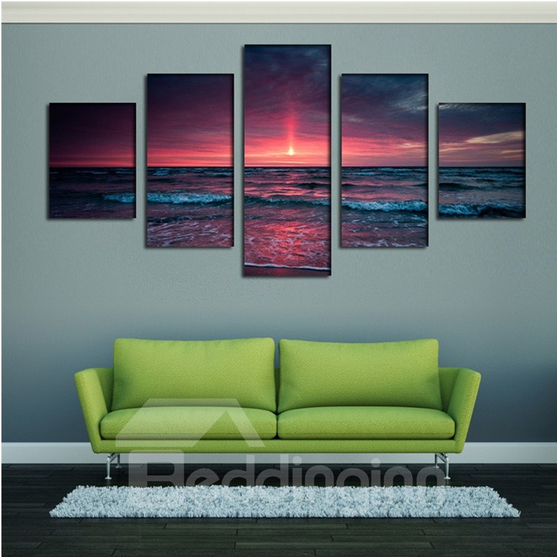 Sunset on The Sea 5-Panel Canvas Hung Non-framed Wall Prints