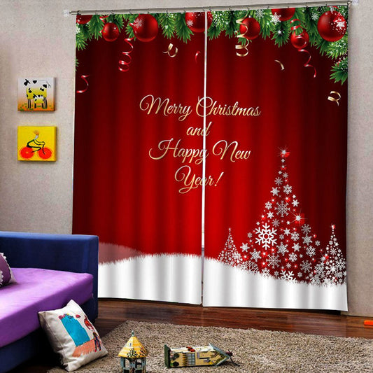 Cortinas de ventana impresas en 3D de Navidad, decoración roja de poliéster, opacas, personalizadas, 2 paneles, cortinas para sala de estar, dormitorio, sin pelusas, sin decoloración, sin forro 
