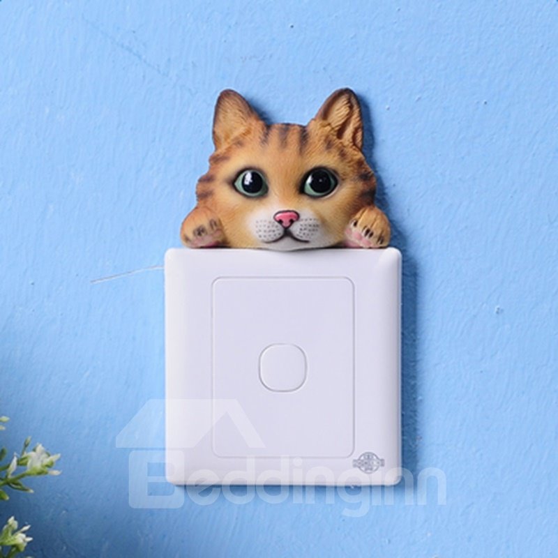 Etiqueta engomada linda realista del interruptor de pared 3D del diseño de la forma del gato de la resina