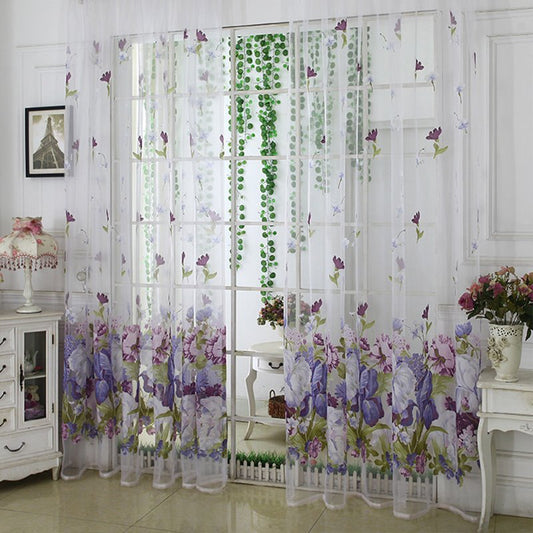 Transparente Translucidus-Vorhänge mit pastoralem Blumendruck für Wohnzimmer, individuell, 2 Stoffbahnen, atmungsaktiv, kein Pilling, kein Ausbleichen, kein Ausziehen 
