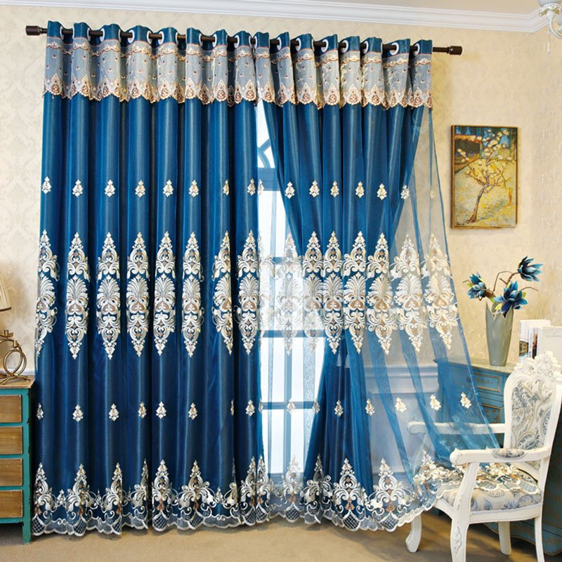 European Embroidery Floral Blackout Decorative Curtain Sets Custom 2 Panels Drapes No Pilling No Fading No off-lining