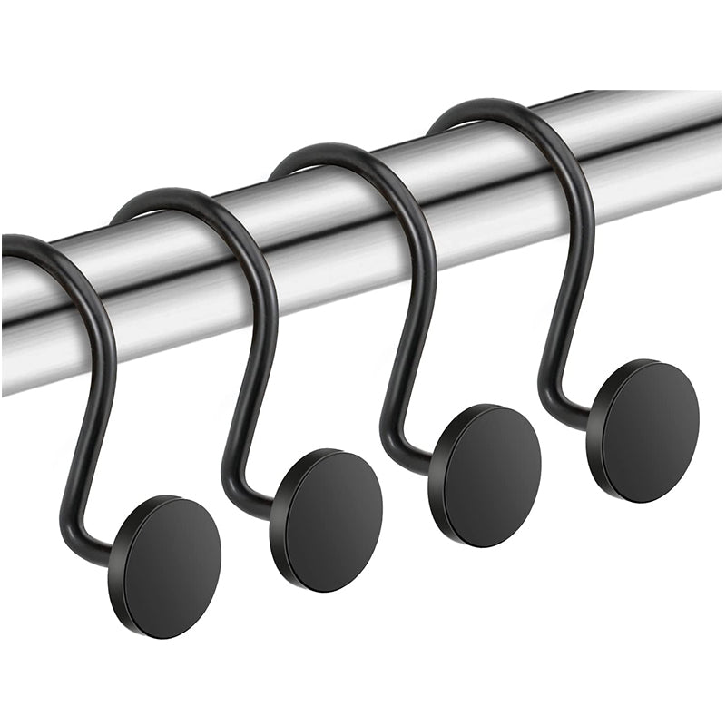 Black round shower curtain hooks 12-piece pack