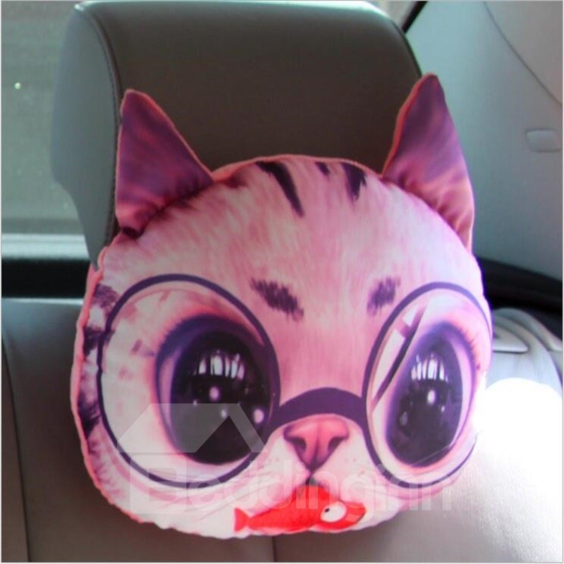Almohada suave creativa del cuello del coche de la cara animal 3D