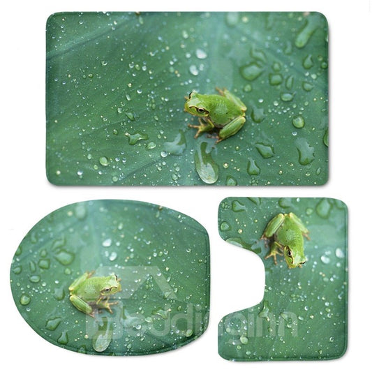 Frog Pattern 3-Piece Flannel PVC Soft Water-Absorption Anti-slid Toilet Seat Covers
