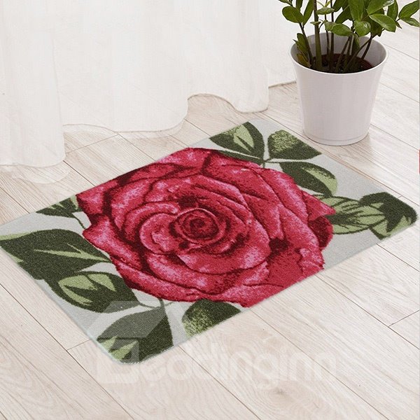 Felpudo antideslizante con patrón de rosa romántico en 3D