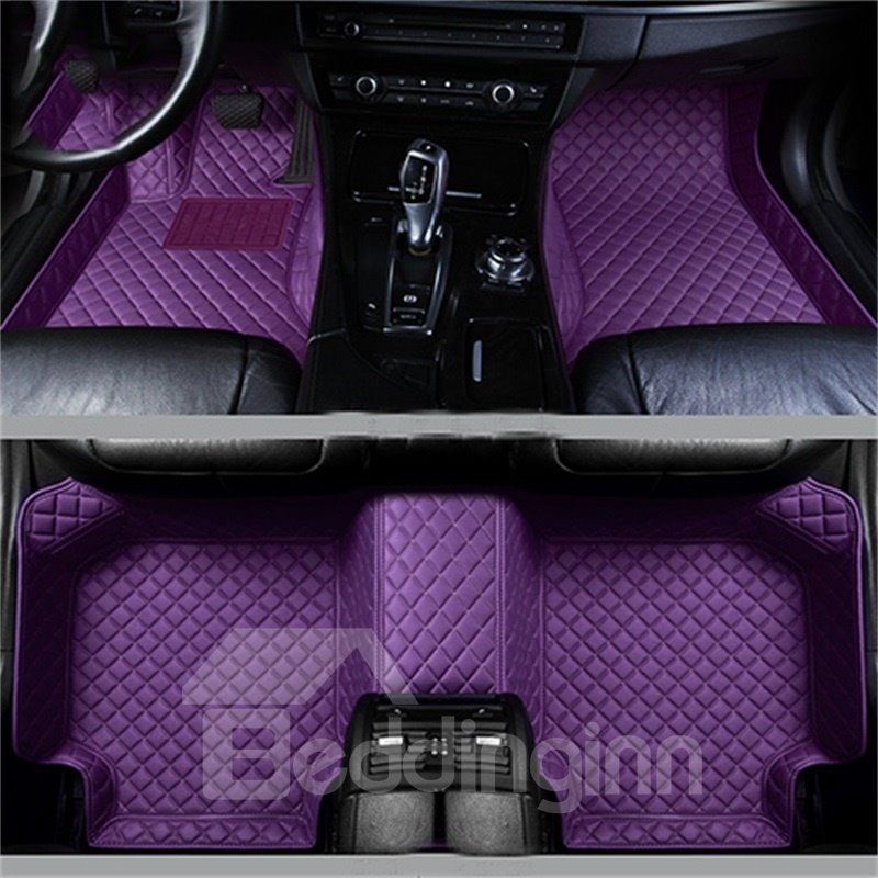 Durable Leather Grid Line Design Bright-coloured Durable Custom Fit Car Floor Mats Anti-skid Wear-resistant Dirt-resistant Durable And Breathable