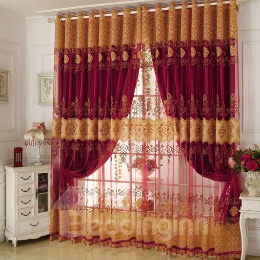 Shading and Sheer Together Embroidery Chenille Ready Made Curtain Sets 84W 84L 2 Panel Set Noise Reducing Privacy Protection and Energy Efficiency Physically Blocks Light
