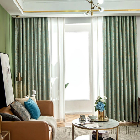 Jacquard-Chenille-Fenstervorhänge, grüne Schattierungsvorhänge, doppelte Falte, Verdunklungsvorhänge, individuelle 2 Bahnen, Vorhänge für Wohnzimmer, Schlafzimmer, Dekoration