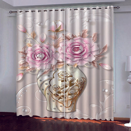 3D Vintage Relief Floral Decorative Blackout Window Curtains for Living Room No Pilling No Fading No off-lining Drapes