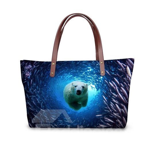 Bolsos de hombro impresos 3D de animales de oso polar de Sea World impermeables