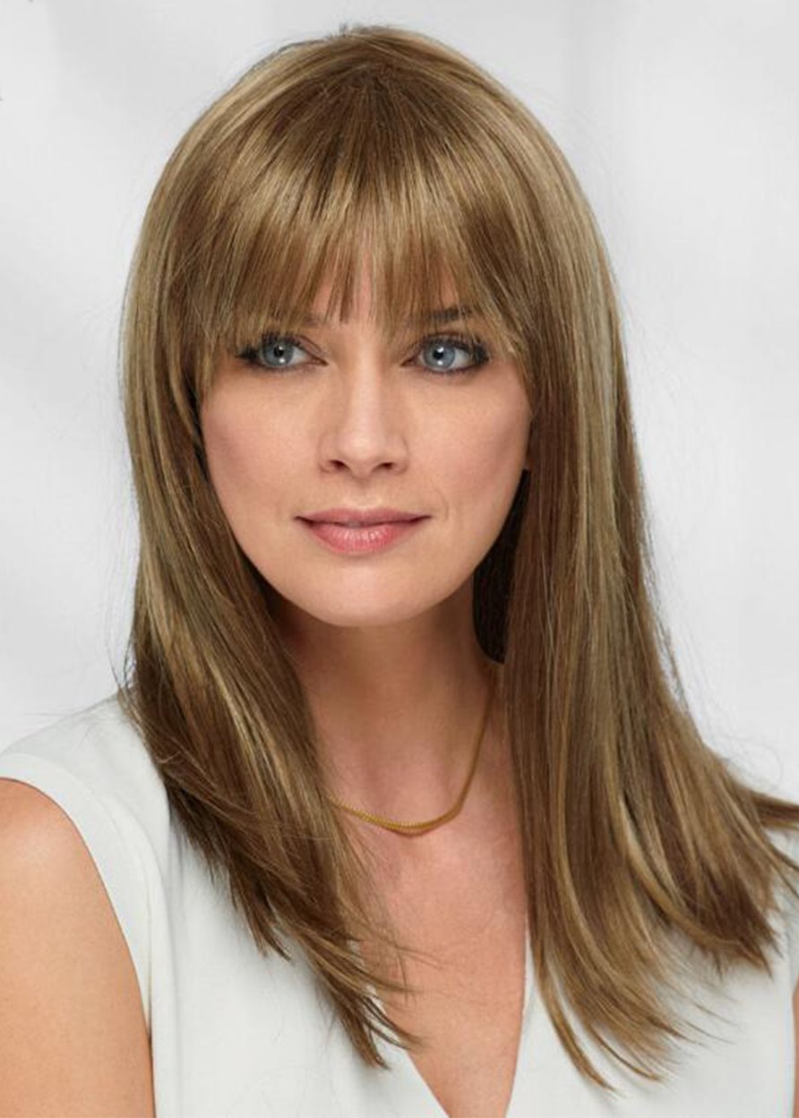 Sexy Women's Long Length Straight Human Hair Capless Wigs With Bangs 22Inch