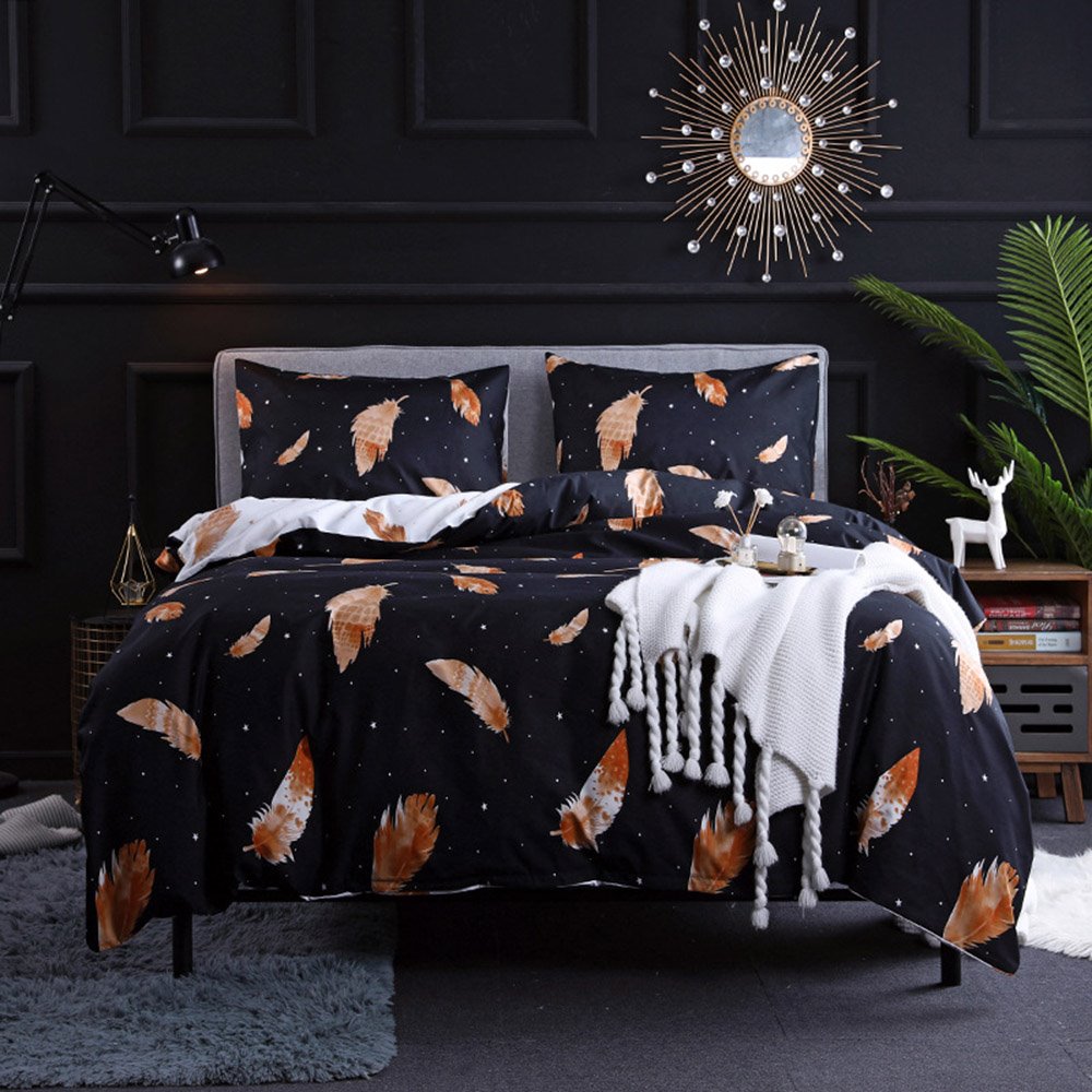 Golden Leaves Duvet Cover Set Reactive Printing Dry Cleaning Three-Piece Set Polyester Bedding Sets 2 Pillowcases 1 Duvet Cover