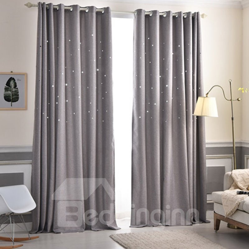 Decorative and Blackout Thick Polyester Hollowing Stars Korean Style 2 Panels Curtain