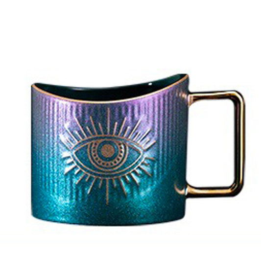 Evil Eye Coffee Mug Tea Cup for Office and Home, 14.7 Oz Capacity Purple Gradient Color Ceramic Mug