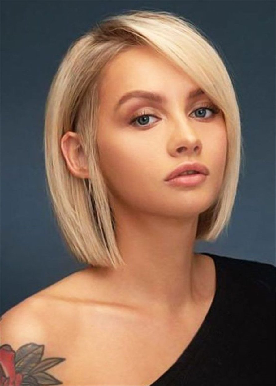 Medium Bob Hairstyles Women's Natraight Straight Synthtic Hair Capless 14 Inches 120% Wigs