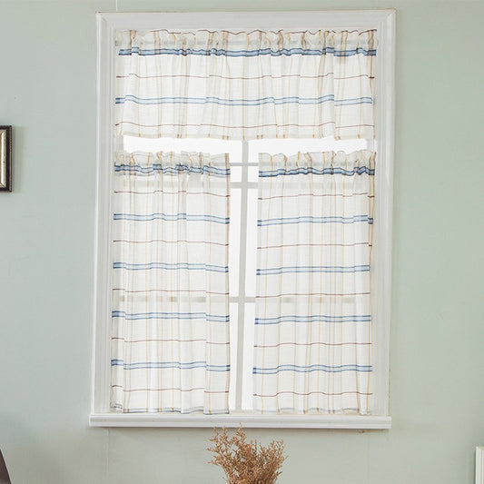 Cenefa de ventana de lino con patrón de rayas modernas, cortina corta de 1 pieza para cocinas, baños, sótanos y más