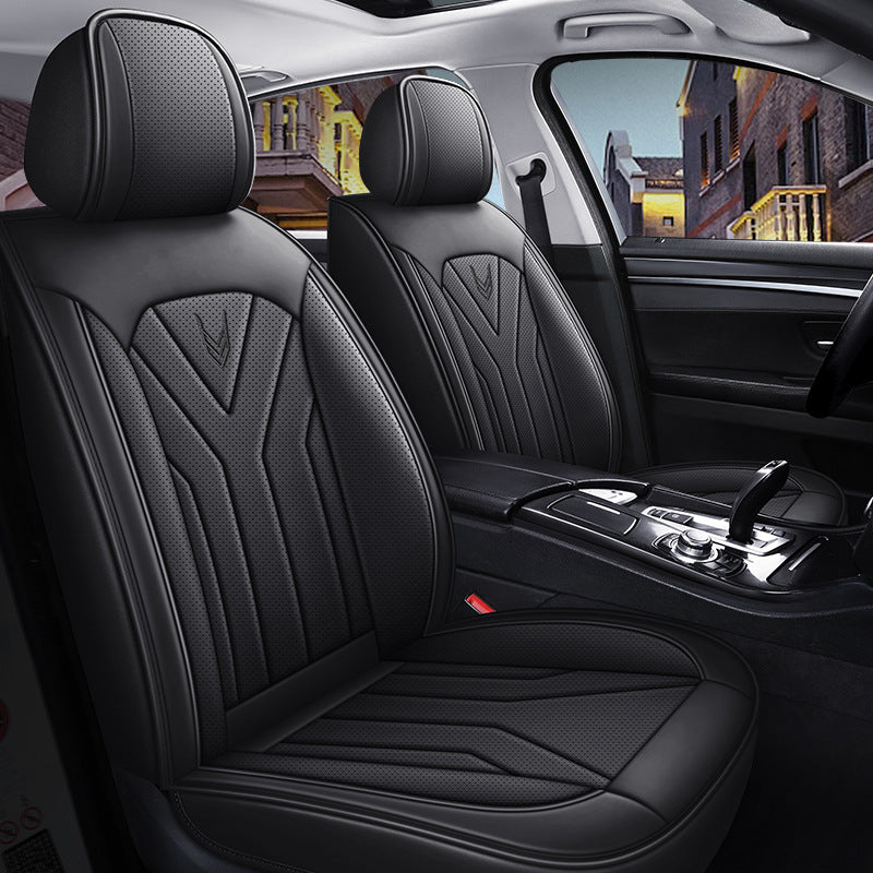 White Frame woven pattern car seat cover set - faux leather and fabric