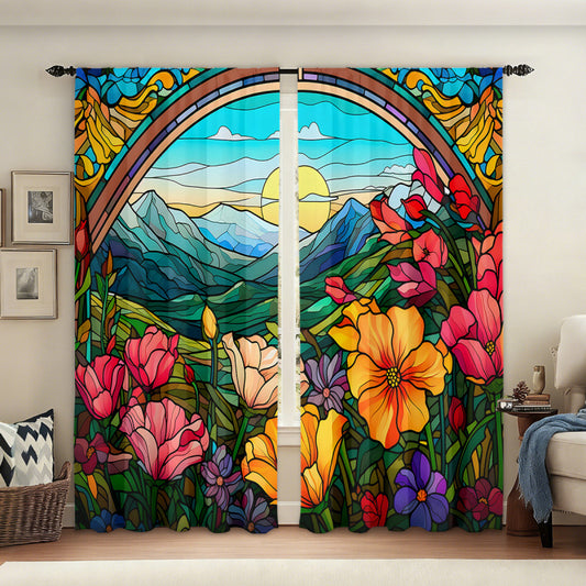 Flamingo with Botanical Leaves - shower curtain