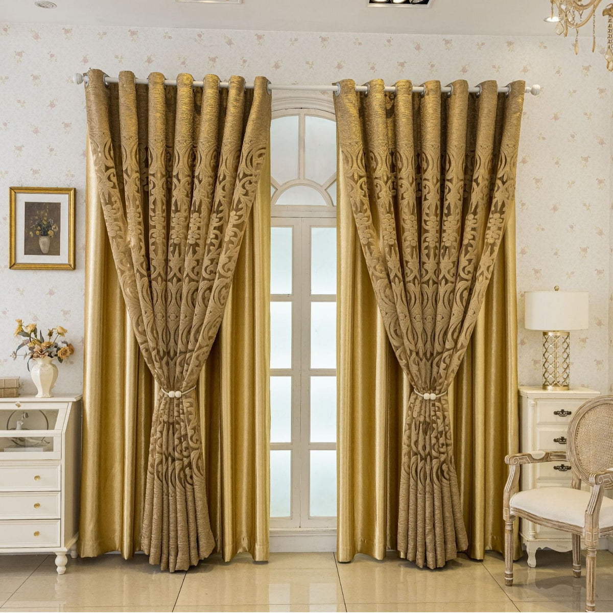 gold jacquard curtain - window curtain