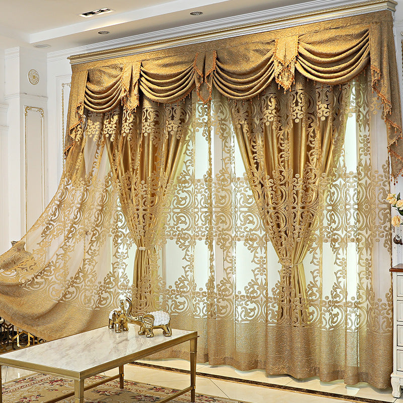 gold jacquard sheer - window curtain