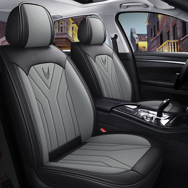 woven pattern car seat cover set - faux leather and fabric