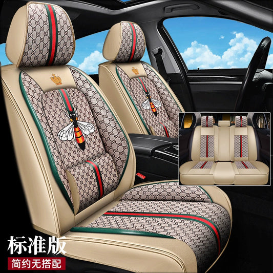 Cute Bee Creative Style High Quality Leather 5 Seater Universal Fit Seat Covers Airbag Compatible Safe Comfortable and Durable