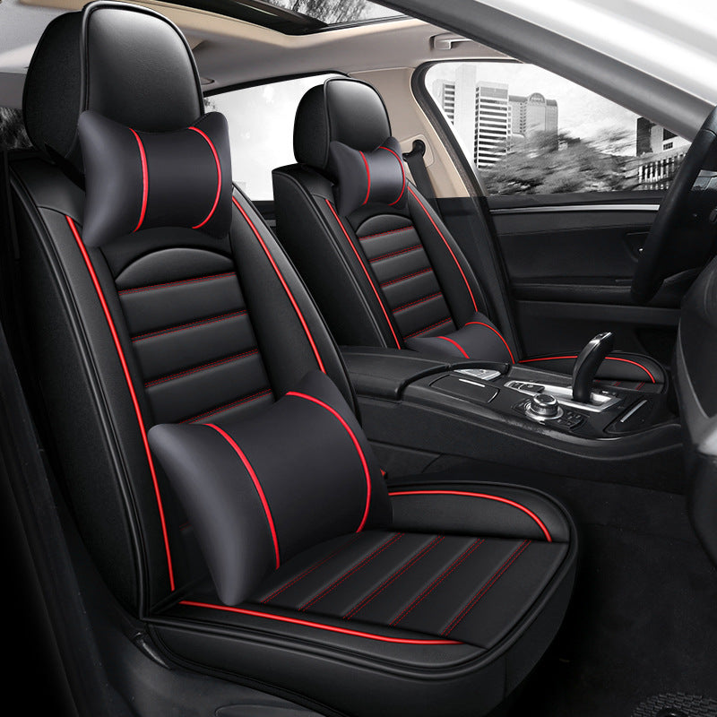 Beige beige leather car seat cover set - waterproof full coverage