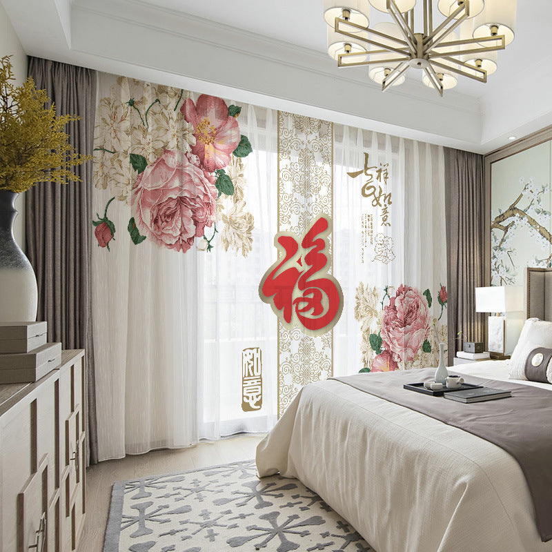 birds and flowers print sheer curtain - window curtain