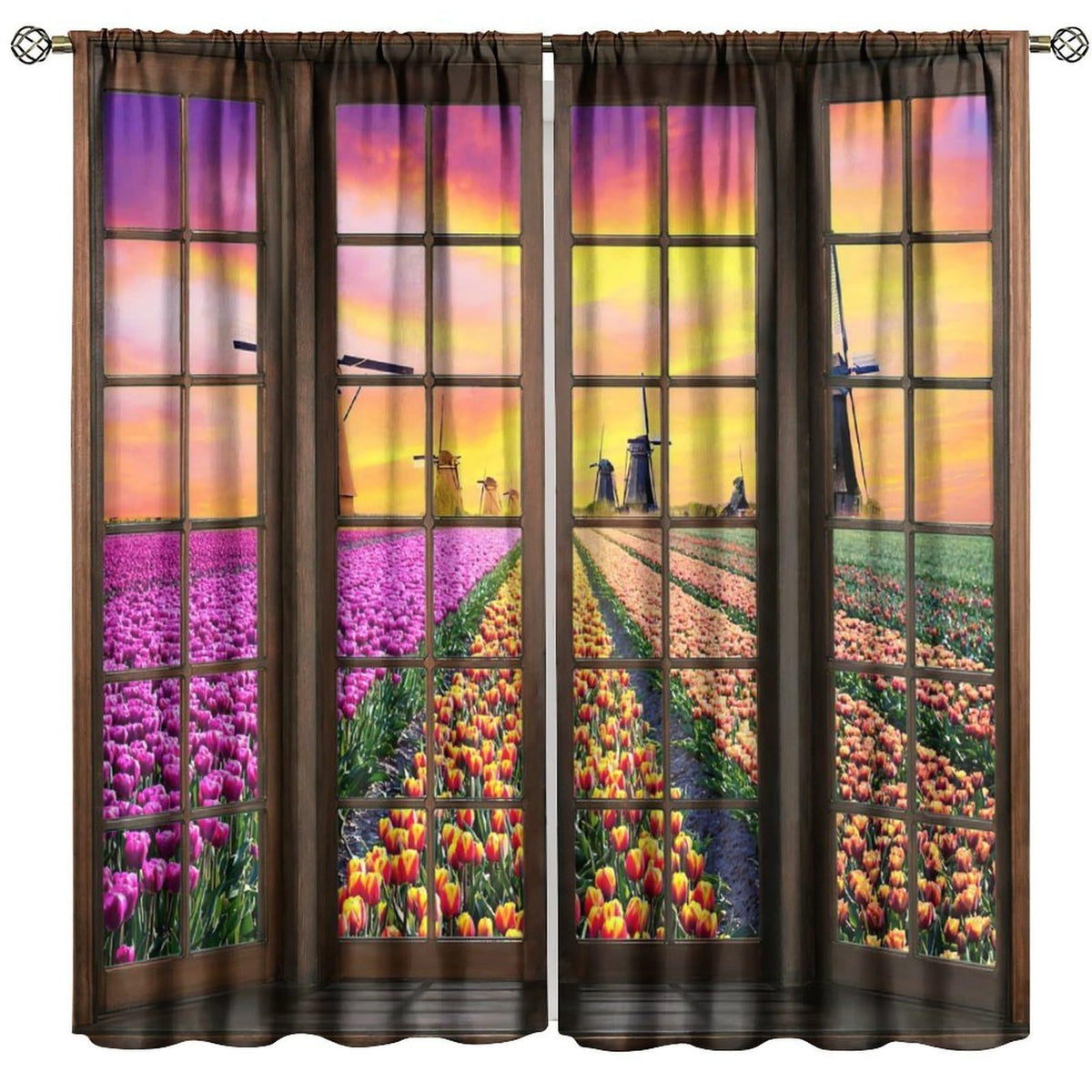 Wooden House and Bridge - window curtain