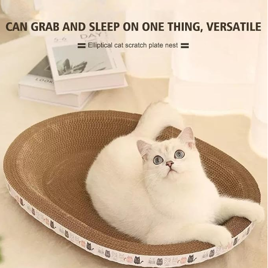 Oval Cat Scratcher Lounge for Indoor Cats, Corrugated Cardboard Cat Scratch Pad Bed, Cat Scratching Board for Scratching, Stretching, Playing and Lounging, 17 x 12 Inch (Round)